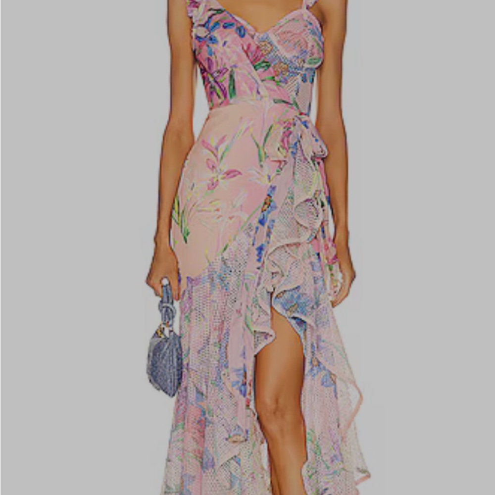 PatBO Asymmetrical Pink and Blue Floral Dress